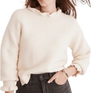 Madewell Women's Cream Ruffle Neck Sweater Large